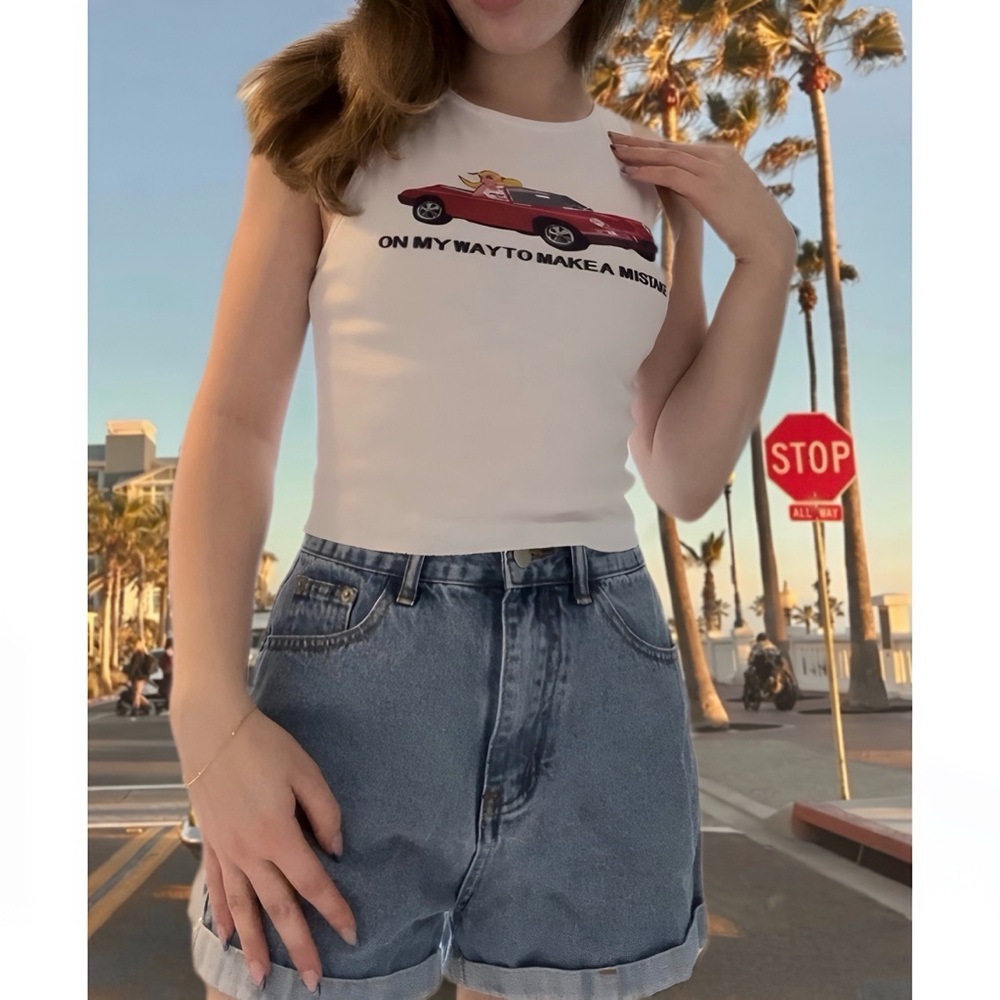 White Color Block Funny Tank